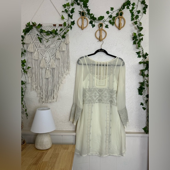 Sundance 100% Silk Beaded & Embroidered Midi Dress Size 10 With Slip Coastal - Picture 2 of 16